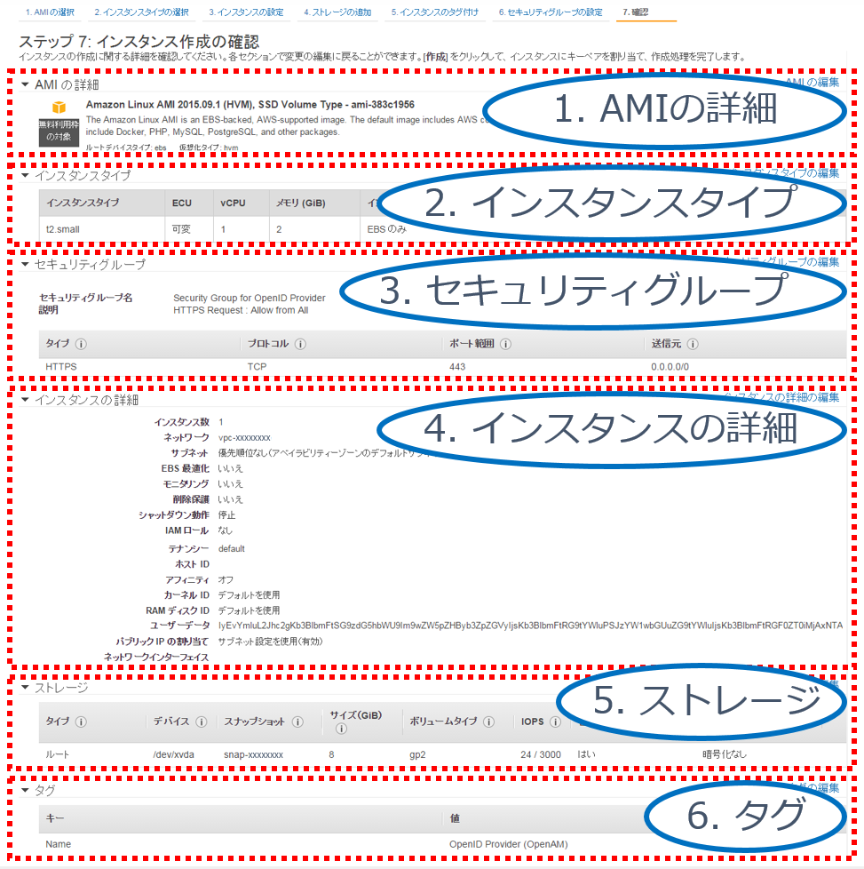 EC2インスタンス作成の確認画面
