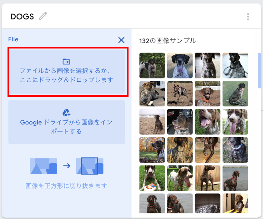 図 9 学習データのアップロード画面