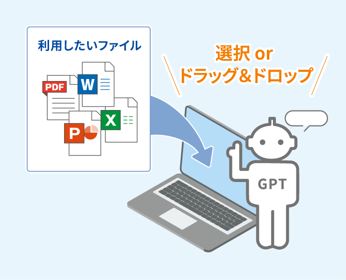 利用したいファイル→＼選択orドラッグ＆ドロップ／